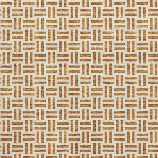 Copper And Ivory Geometric Washable Area Rug With UV Protection Photo 2