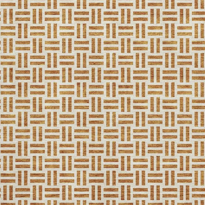 Copper And Ivory Geometric Washable Area Rug With UV Protection Photo 2