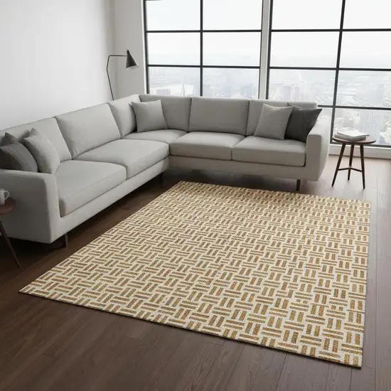 Copper And Ivory Geometric Washable Area Rug With UV Protection Photo 2