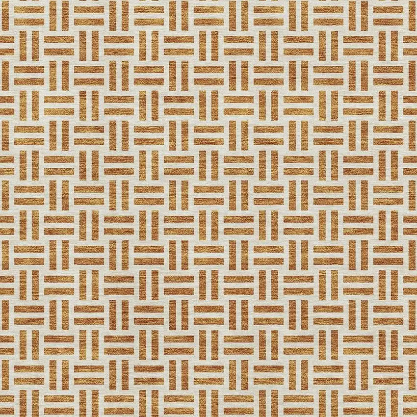 Copper And Ivory Geometric Washable Area Rug With UV Protection Photo 2