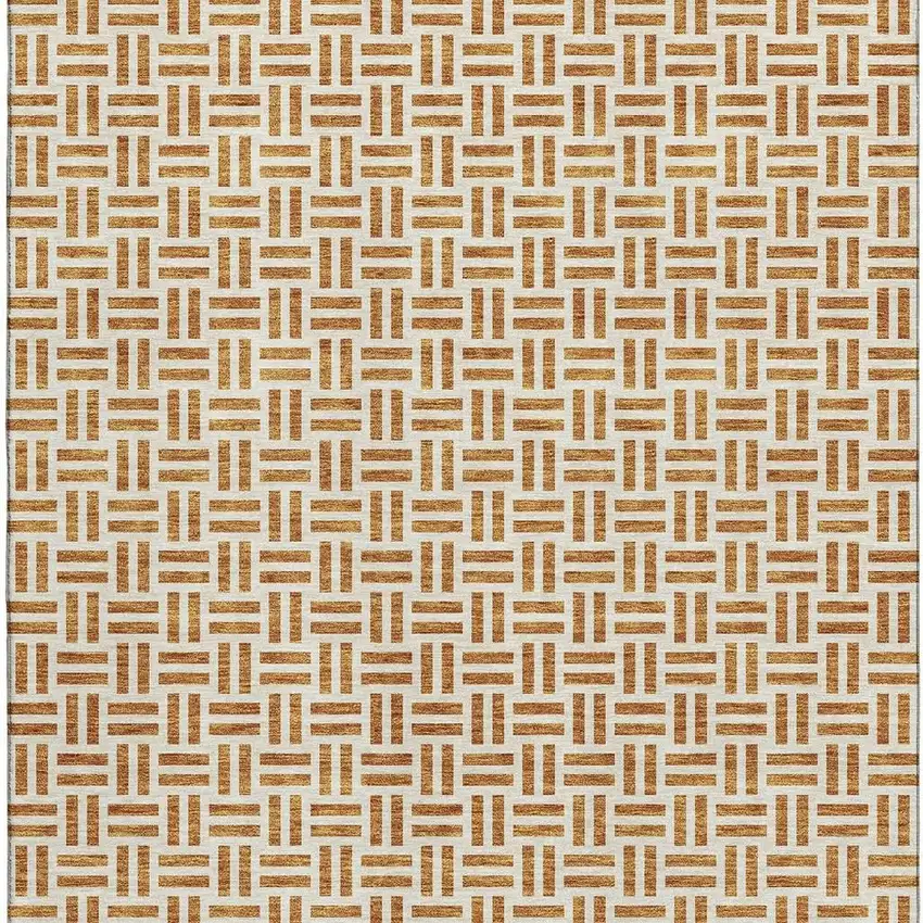 Copper And Ivory Geometric Washable Area Rug With UV Protection Photo 3