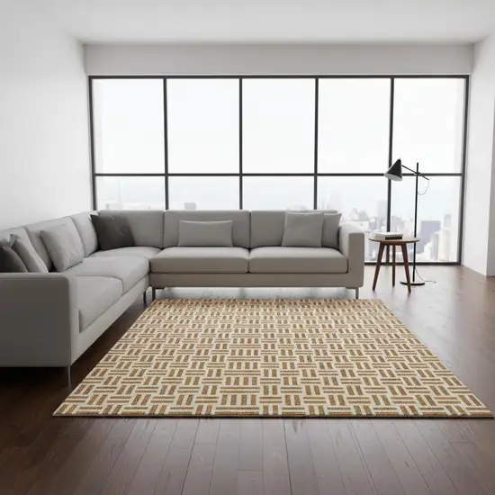 Copper And Ivory Geometric Washable Area Rug With UV Protection Photo 2