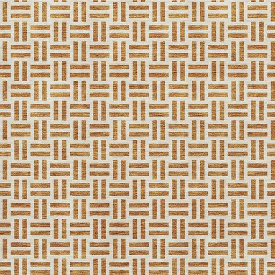 Copper And Ivory Geometric Washable Area Rug With UV Protection Photo 2