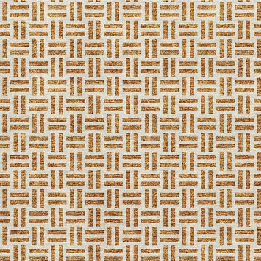 Copper And Ivory Geometric Washable Area Rug With UV Protection Photo 2