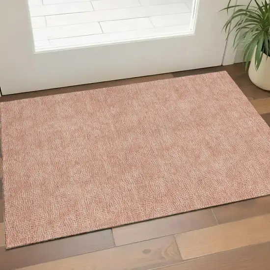 Copper And Ivory Geometric Washable Area Rug With UV Protection Photo 1