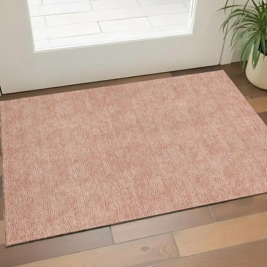 Copper And Ivory Geometric Washable Area Rug With UV Protection Photo 1
