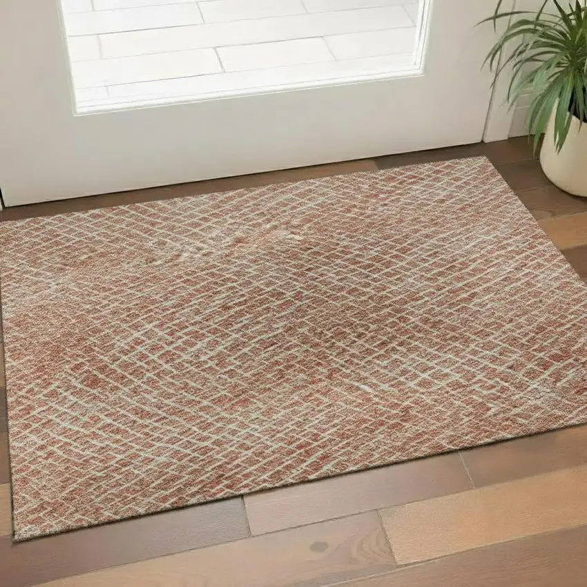 Copper And Ivory Geometric Washable Area Rug With UV Protection Photo 2