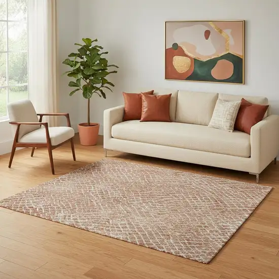 Copper And Ivory Geometric Washable Area Rug With UV Protection Photo 2