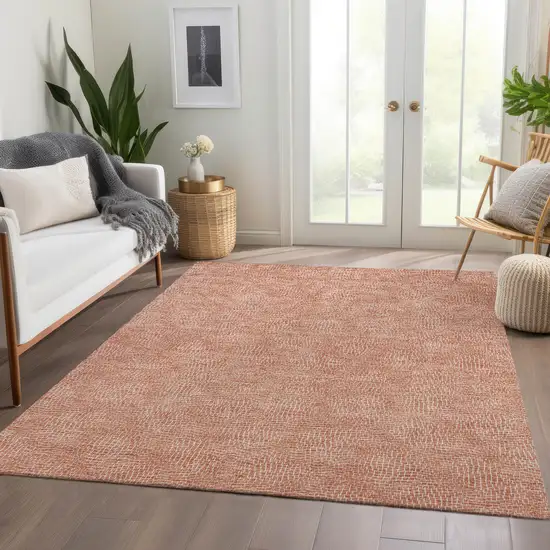 Copper And Ivory Geometric Washable Area Rug With UV Protection Photo 6