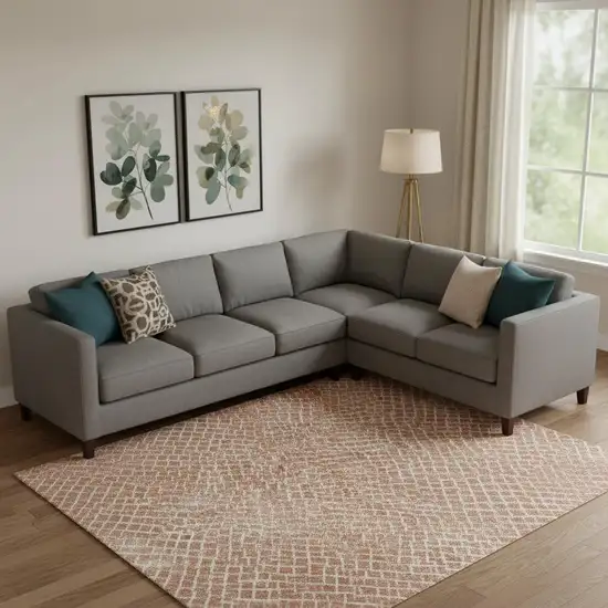 Copper And Ivory Geometric Washable Area Rug With UV Protection Photo 2