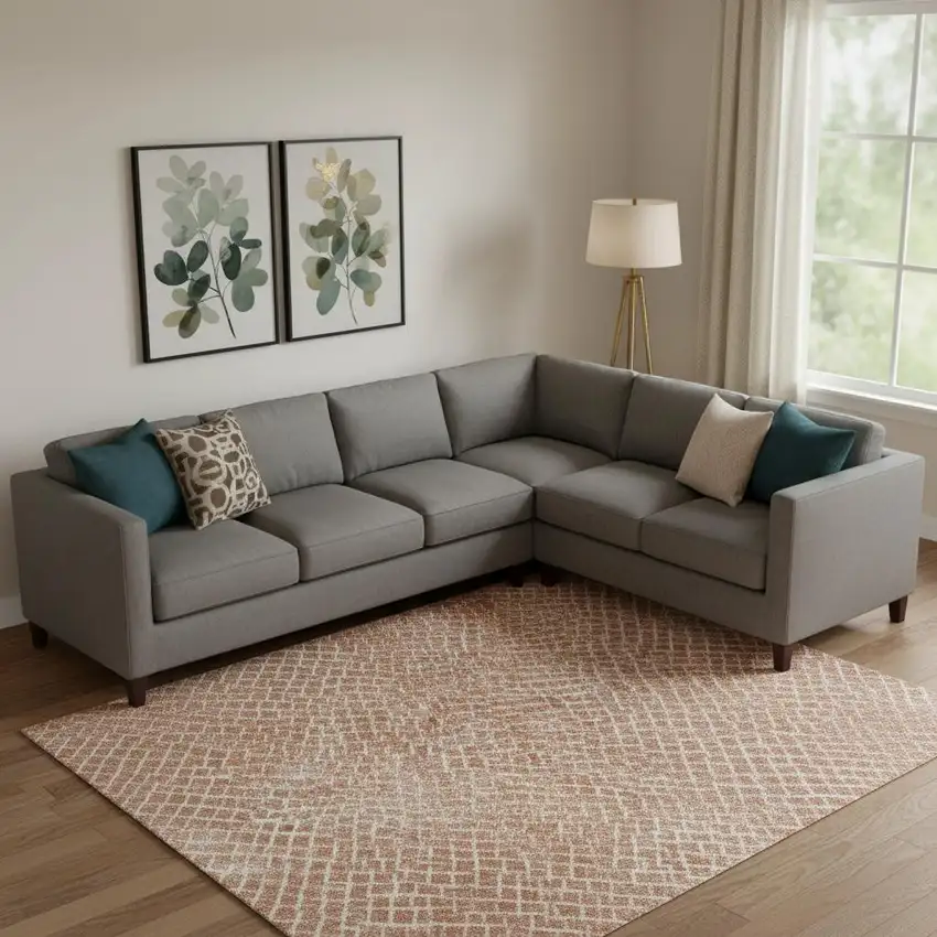 Copper And Ivory Geometric Washable Area Rug With UV Protection Photo 2