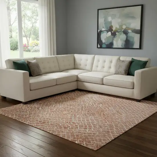 Copper And Ivory Geometric Washable Area Rug With UV Protection Photo 2