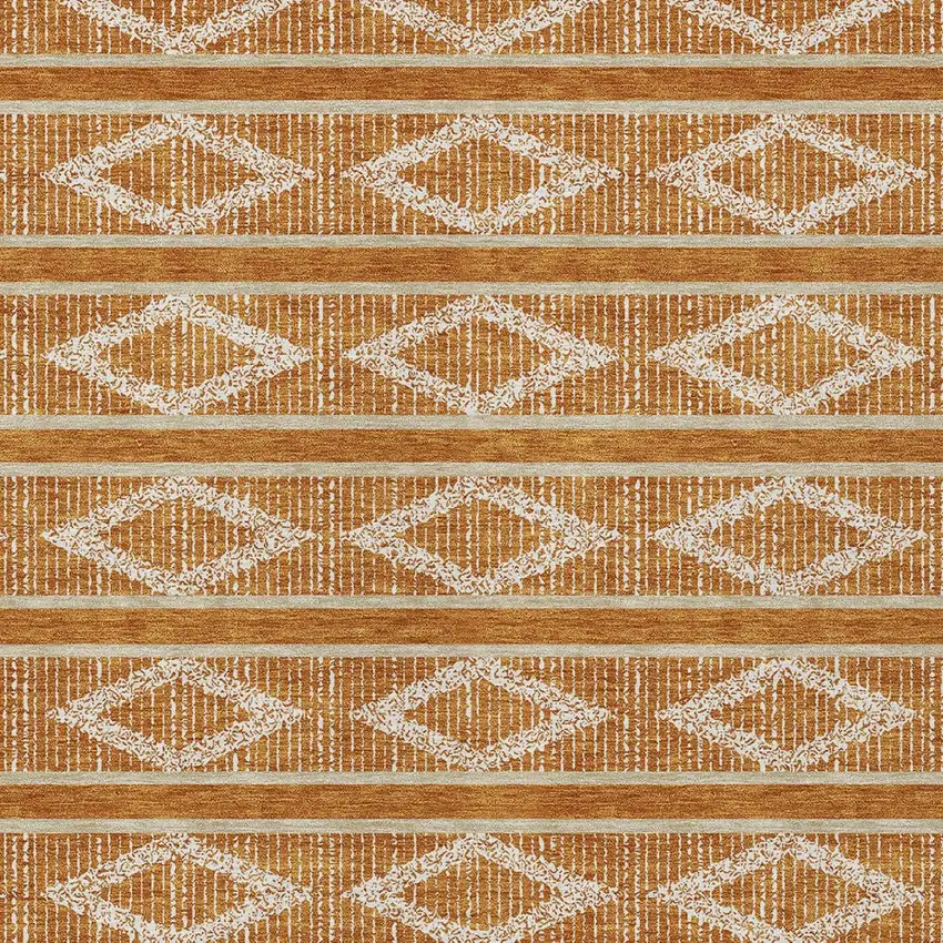 Copper And Ivory Geometric Washable Indoor Outdoor Area Rug Photo 7