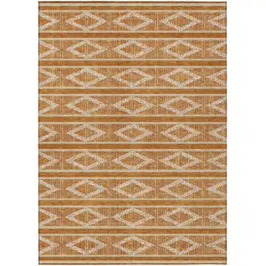 Photo of Copper And Ivory Geometric Washable Indoor Outdoor Area Rug
