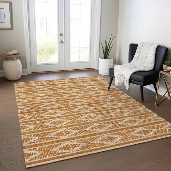 Copper And Ivory Geometric Washable Indoor Outdoor Area Rug Photo 8