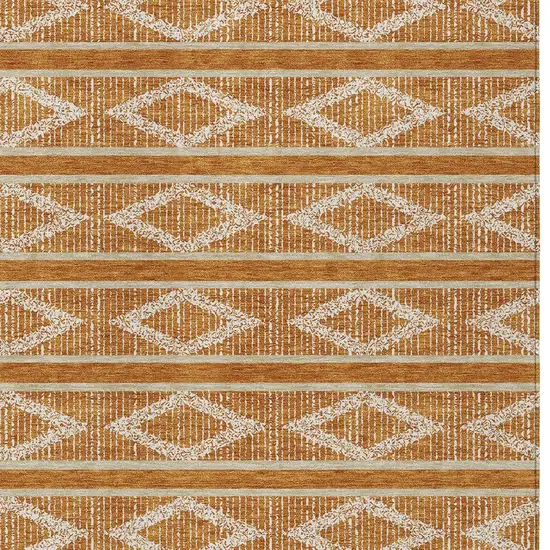 Copper And Ivory Geometric Washable Indoor Outdoor Area Rug Photo 5
