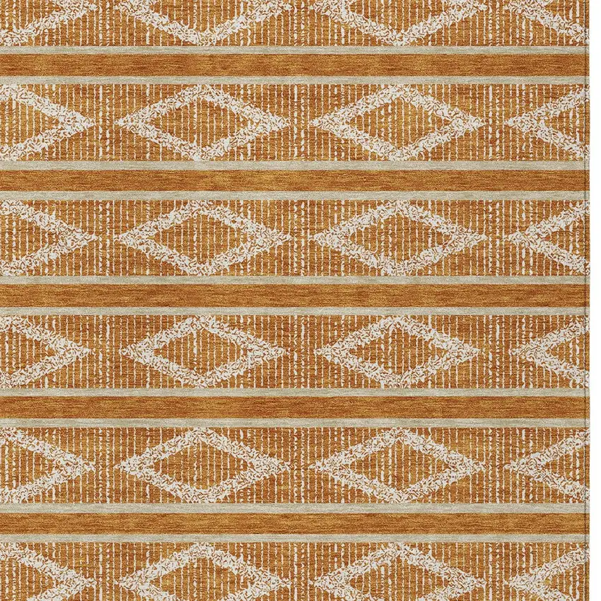 Copper And Ivory Geometric Washable Indoor Outdoor Area Rug Photo 5