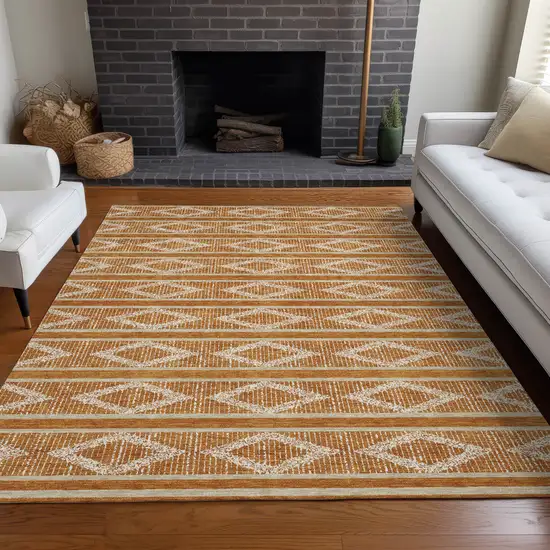 Copper And Ivory Geometric Washable Indoor Outdoor Area Rug Photo 9