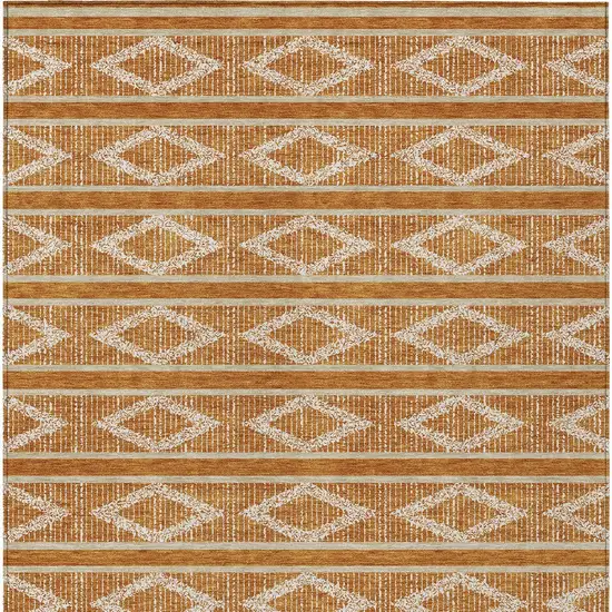 Copper And Ivory Geometric Washable Indoor Outdoor Area Rug Photo 8