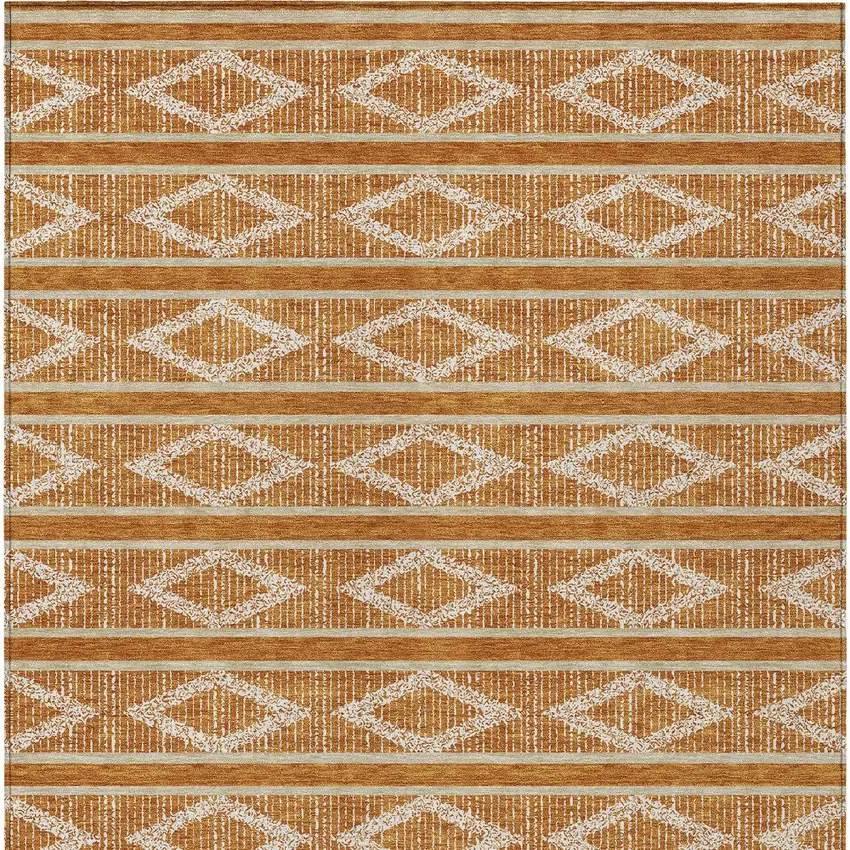 Copper And Ivory Geometric Washable Indoor Outdoor Area Rug Photo 8