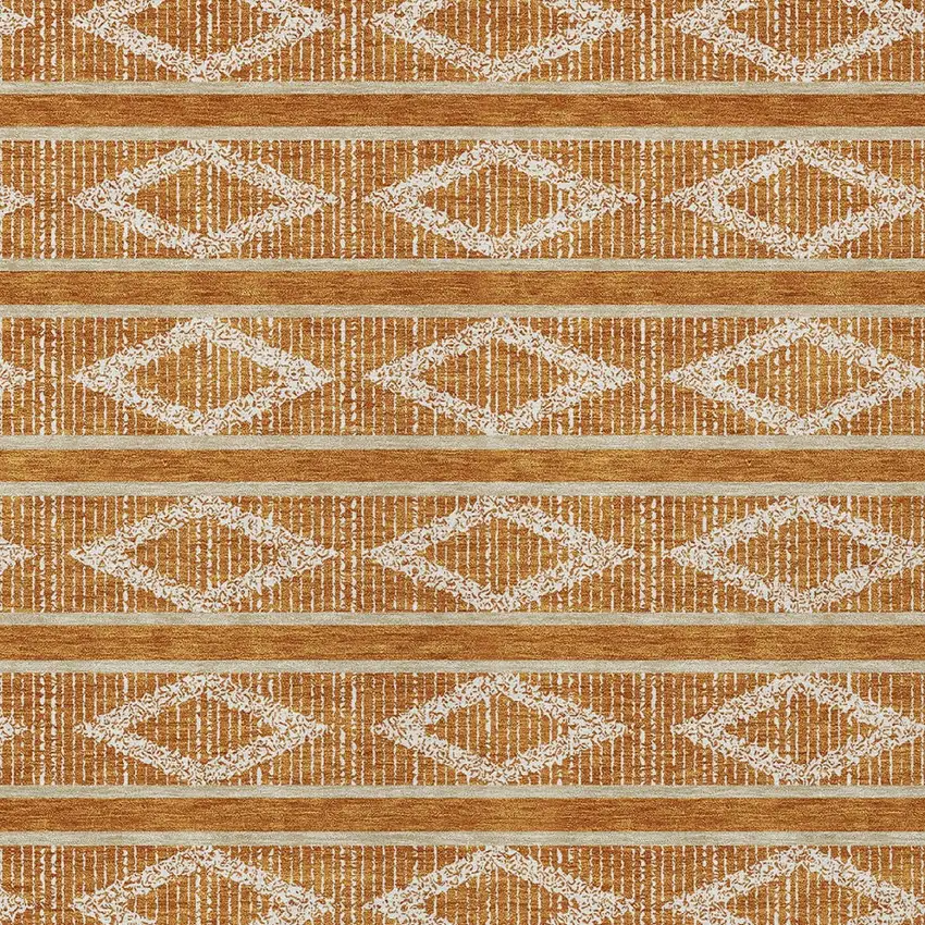 Copper And Ivory Geometric Washable Indoor Outdoor Area Rug Photo 7