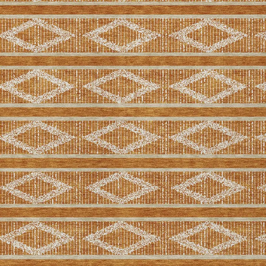Copper And Ivory Geometric Washable Indoor Outdoor Area Rug Photo 7