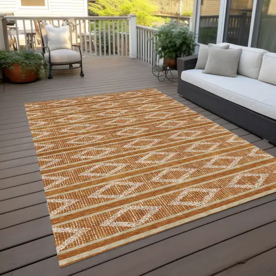 Copper And Ivory Geometric Washable Indoor Outdoor Area Rug Photo 8