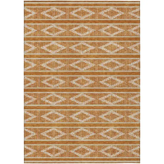Copper And Ivory Geometric Washable Indoor Outdoor Area Rug Photo 2