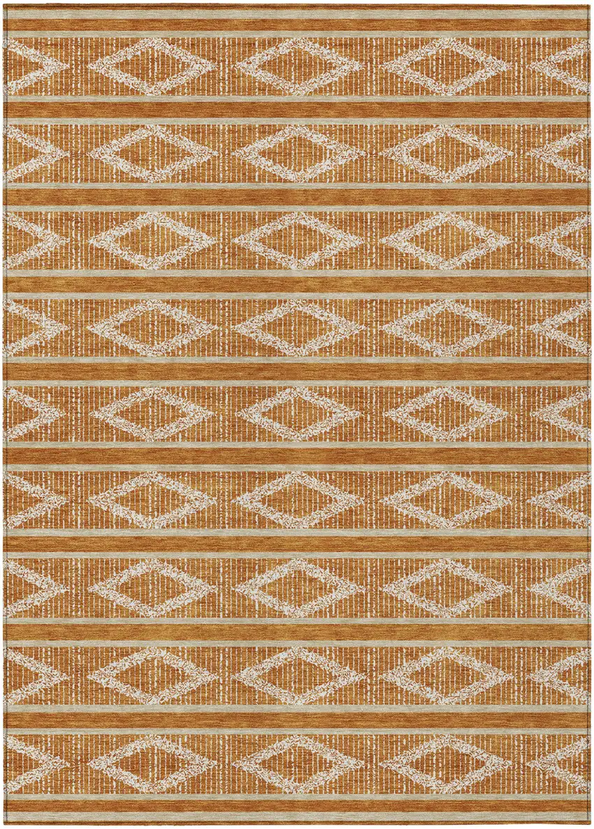 Copper And Ivory Geometric Washable Indoor Outdoor Area Rug Photo 2