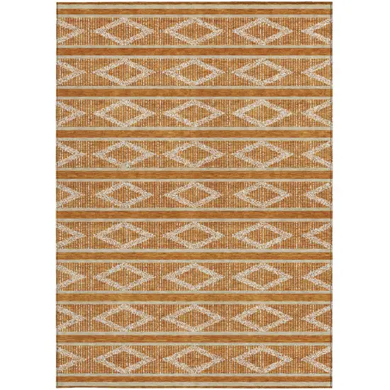 Copper And Ivory Geometric Washable Indoor Outdoor Area Rug Photo 7