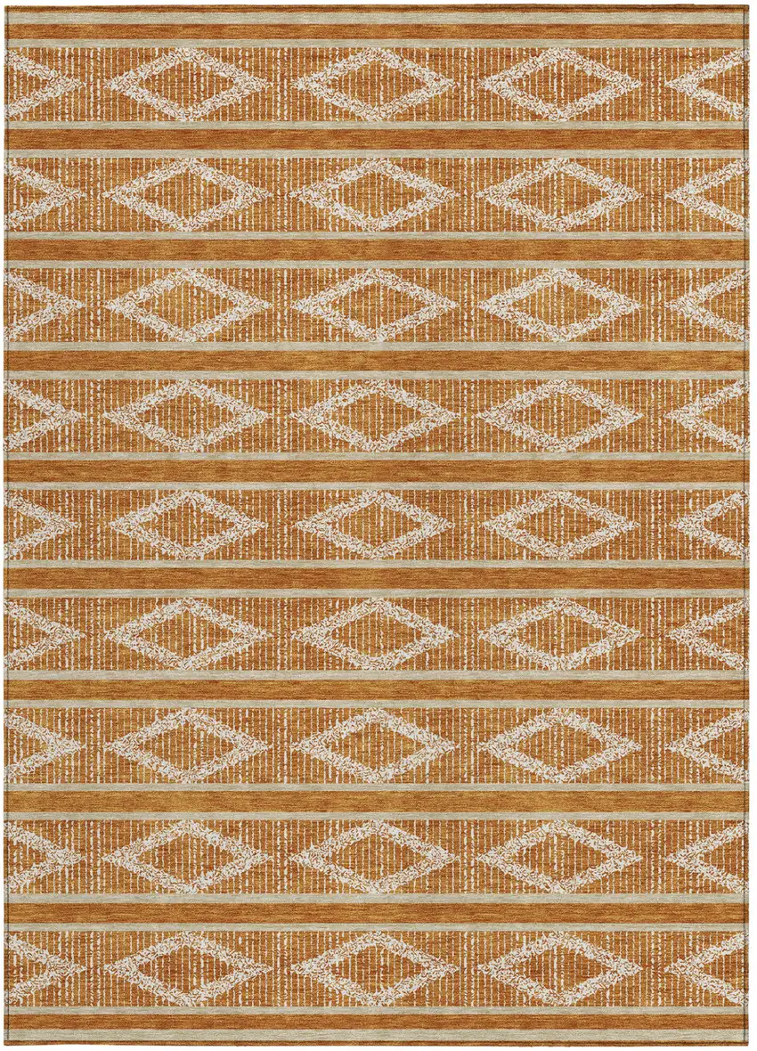 Copper And Ivory Geometric Washable Indoor Outdoor Area Rug Photo 7
