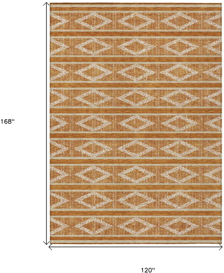 Copper And Ivory Geometric Washable Indoor Outdoor Area Rug Photo 3