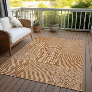 Photo of Copper And Ivory Geometric Washable Indoor Outdoor Area Rug