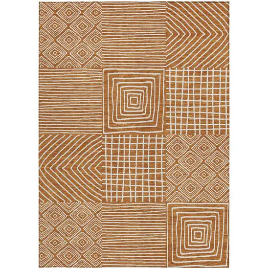 Copper And Ivory Geometric Washable Indoor Outdoor Area Rug Photo 7