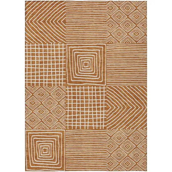 Copper And Ivory Geometric Washable Indoor Outdoor Area Rug Photo 2
