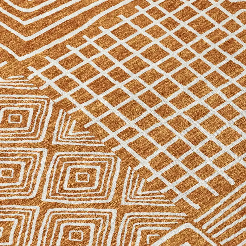 Copper And Ivory Geometric Washable Indoor Outdoor Area Rug Photo 5