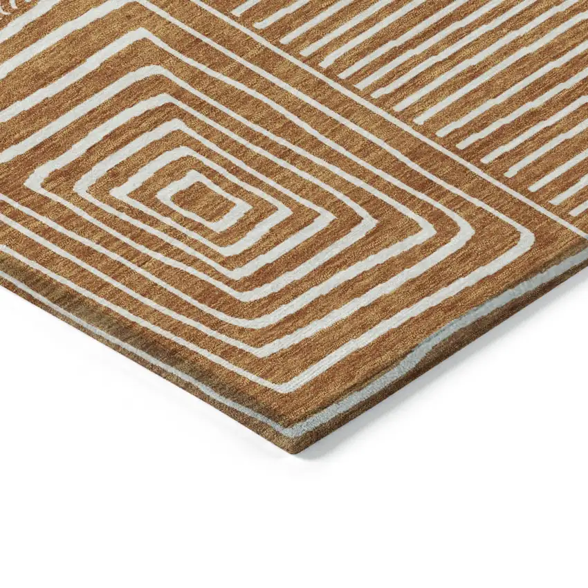 Copper And Ivory Geometric Washable Indoor Outdoor Area Rug Photo 4