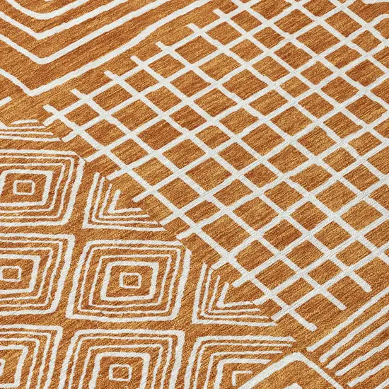 Copper And Ivory Geometric Washable Indoor Outdoor Area Rug Photo 5