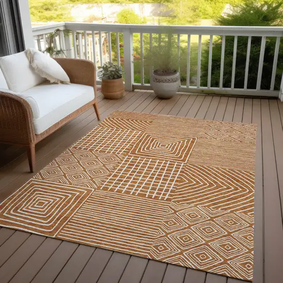 Copper And Ivory Geometric Washable Indoor Outdoor Area Rug Photo 8