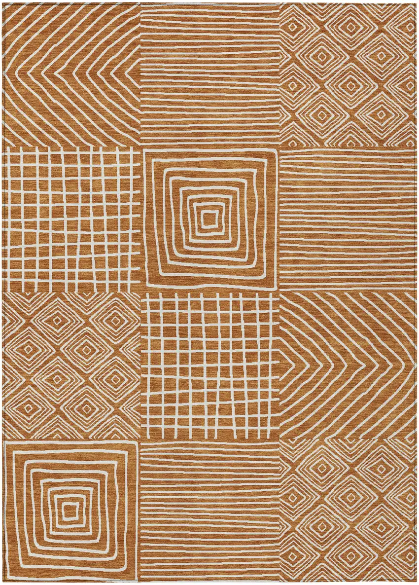 Copper And Ivory Geometric Washable Indoor Outdoor Area Rug Photo 2