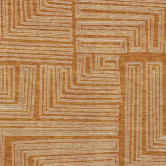 Copper And Ivory Geometric Washable Indoor Outdoor Area Rug Photo 5