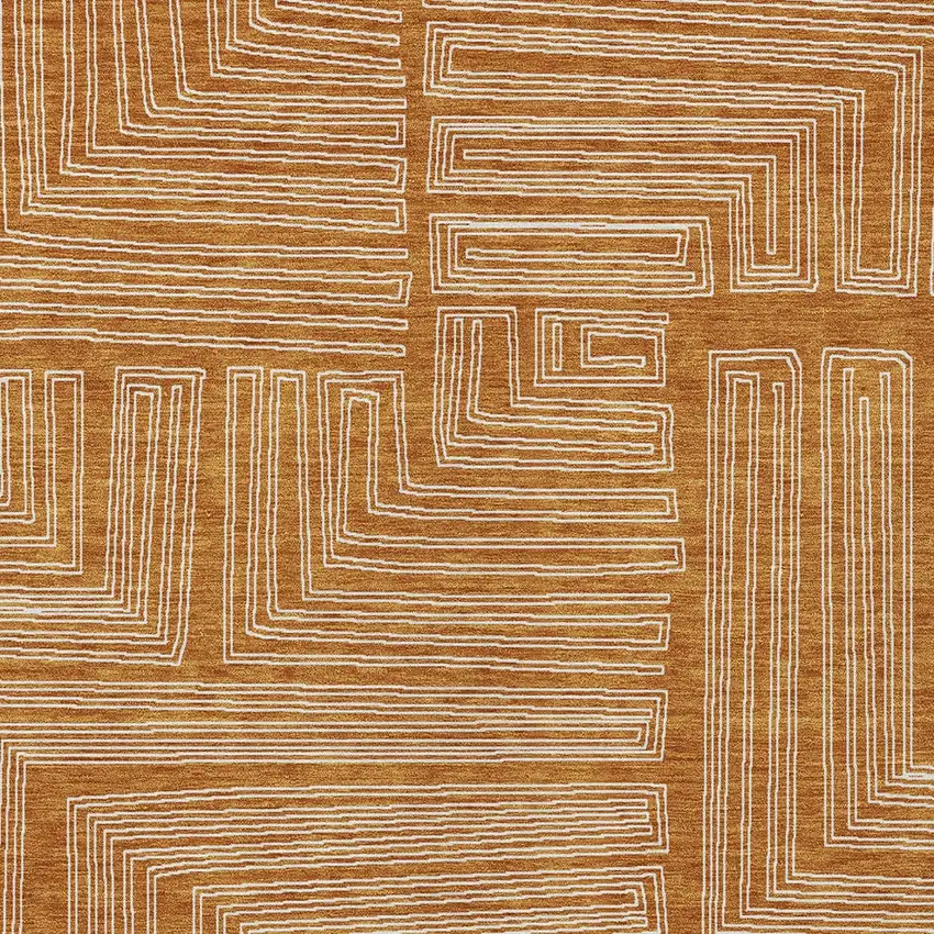 Copper And Ivory Geometric Washable Indoor Outdoor Area Rug Photo 5