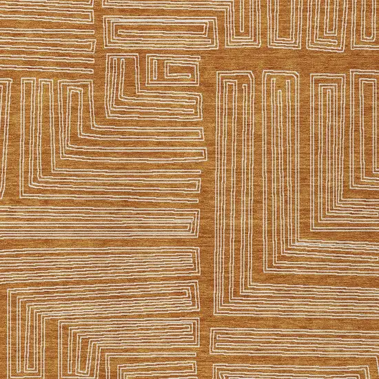 Copper And Ivory Geometric Washable Indoor Outdoor Area Rug Photo 5