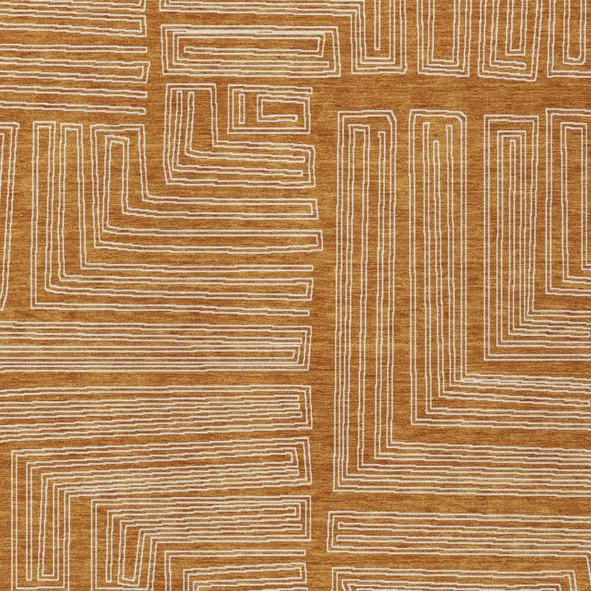 Copper And Ivory Geometric Washable Indoor Outdoor Area Rug Photo 5