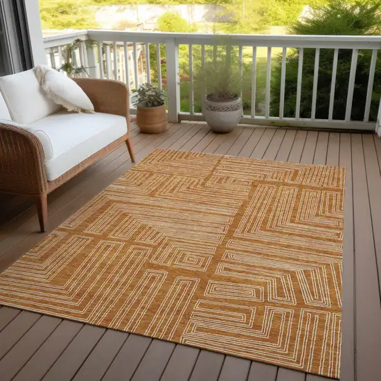 Copper And Ivory Geometric Washable Indoor Outdoor Area Rug Photo 7