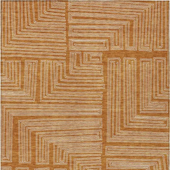 Copper And Ivory Geometric Washable Indoor Outdoor Area Rug Photo 5