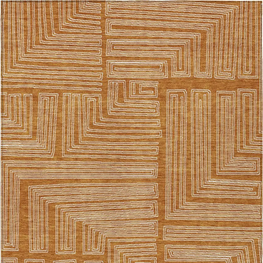 Copper And Ivory Geometric Washable Indoor Outdoor Area Rug Photo 5