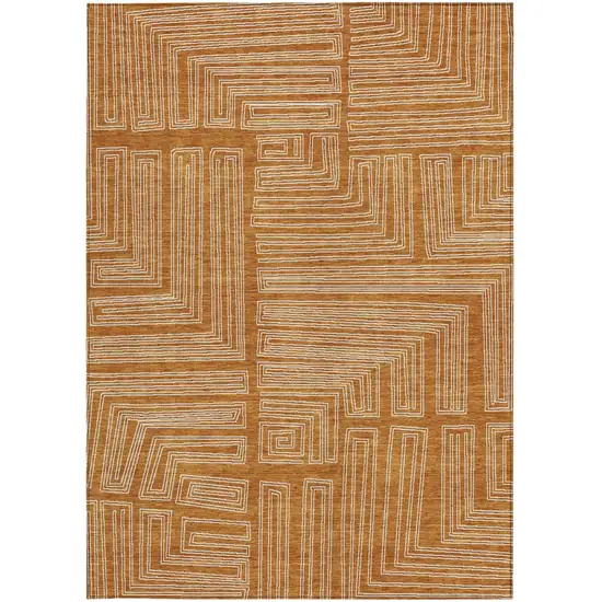 Copper And Ivory Geometric Washable Indoor Outdoor Area Rug Photo 6