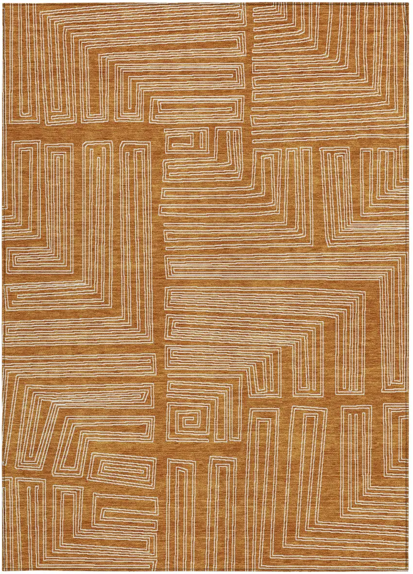 Copper And Ivory Geometric Washable Indoor Outdoor Area Rug Photo 6