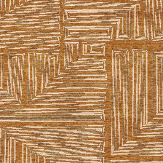 Copper And Ivory Geometric Washable Indoor Outdoor Area Rug Photo 5